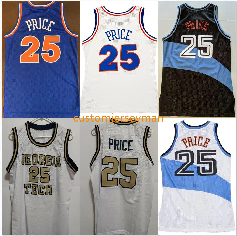 الكلية كرة السلة HWC Throwback Jerseys التوقيع على Georgia Tech 25 Mark Price Basketball Jersey Retro Blue Custom Double Tritched Big Size S5XL