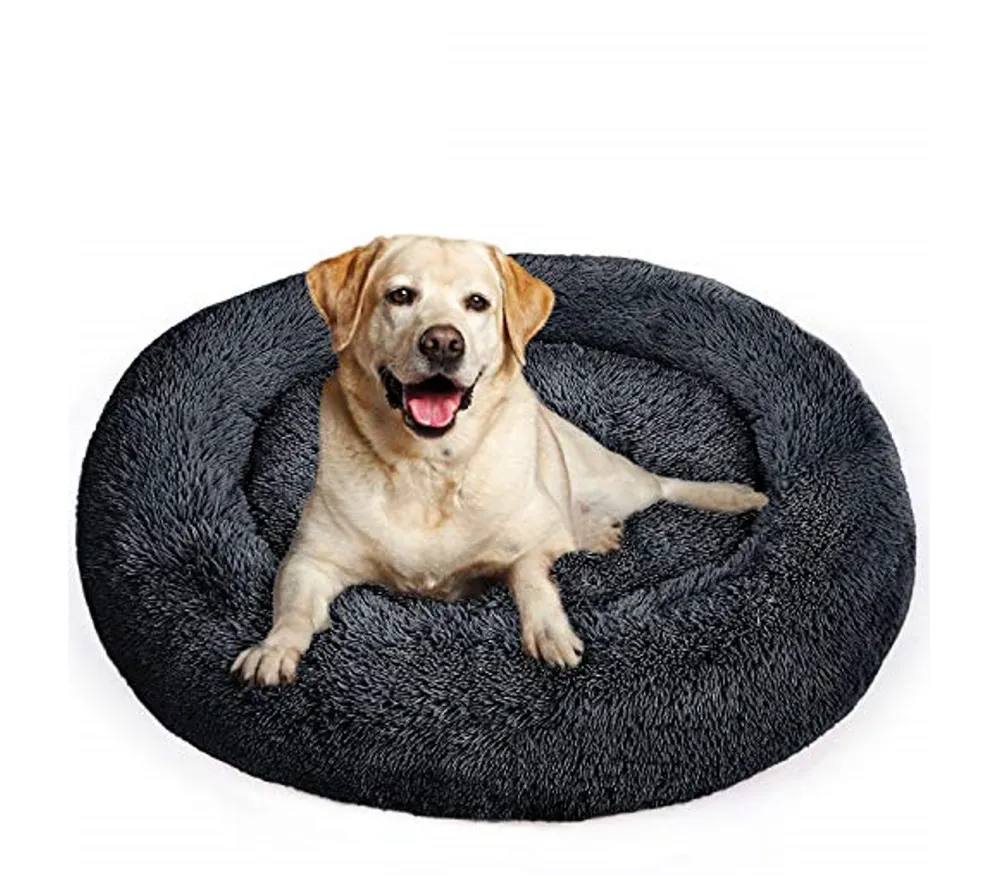 Super mjuk varm lång plysch rund hund säng, husdjur filt vinter donut sovmatta för medelstora stora katt / hund tryckta och solida färger LJ200918