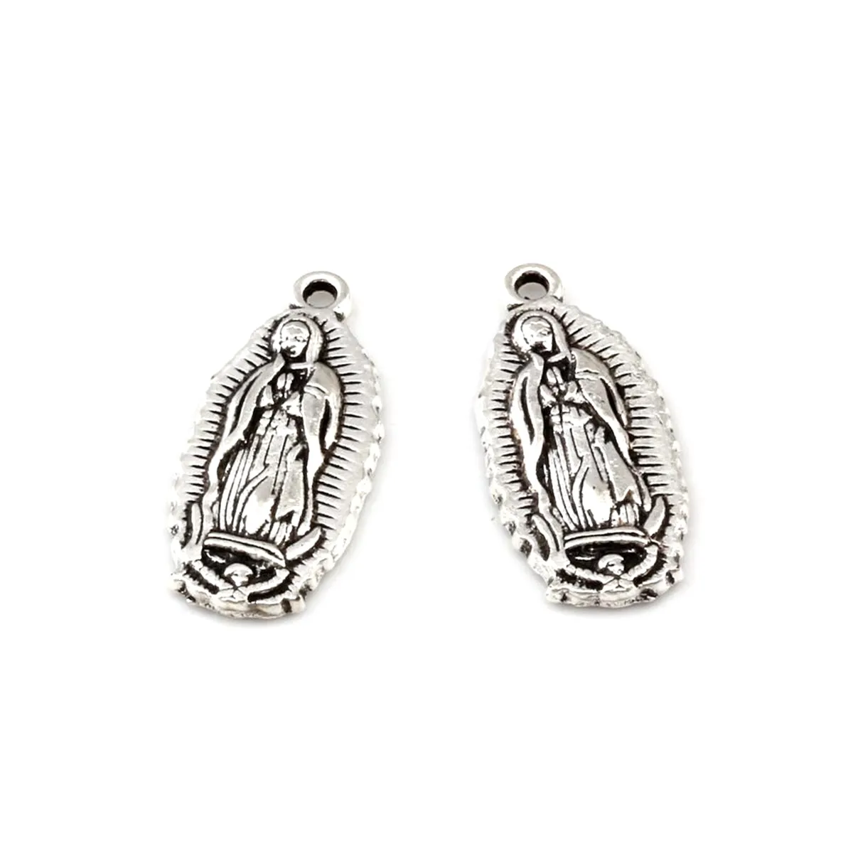 Colgantes con dijes de la Virgen María para hacer joyas, pendientes, collares y pulseras, 12,5x28,2mm, plata antigua, 80 Uds. A-379