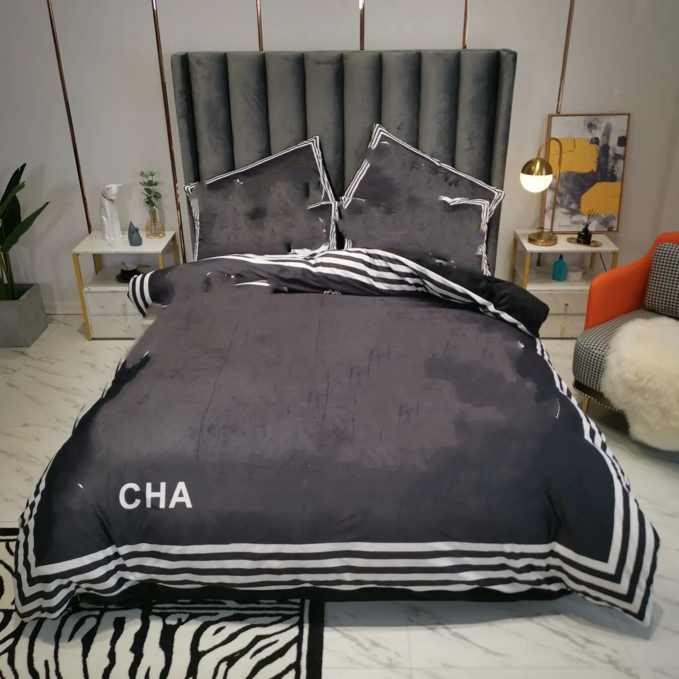 Черные дизайнерские постельные принадлежности наборы зимнего теплого одеяла