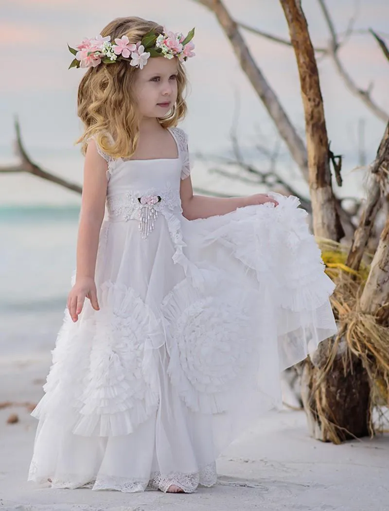 Vintage Flower Girl Wedding Dresses Halter Princess Kids Birthday