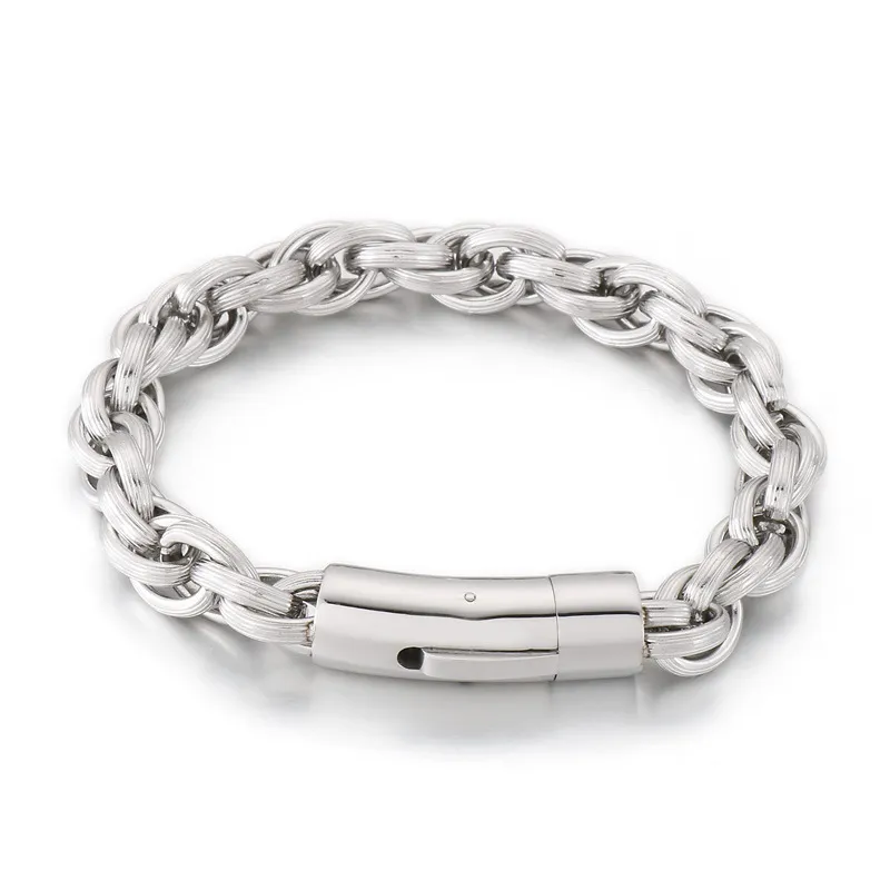 9mm 8inch Fashion Silver Singapore Twist Chain Rolo Rope Link Chain Bracelet Stainless Steel Jewelry For Women Men