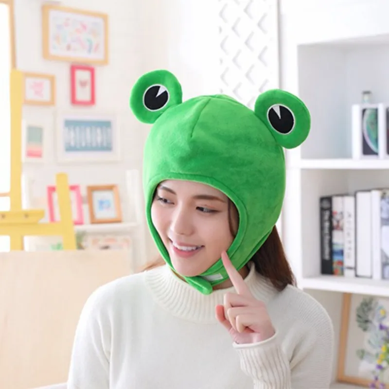 Chapeau en peluche avec grands yeux de grenouille, jouet de dessin animé, couvre-chef complet vert, Costume de Cosplay, déguisement de fête, accessoire Photo, nouveauté