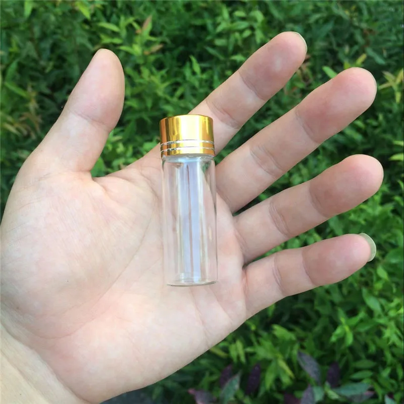 14ml Empty Glass Bottles Aluminium Screw Golden Cap Transparent Clear Liquid Gift Container Wishing Bottle Jars4