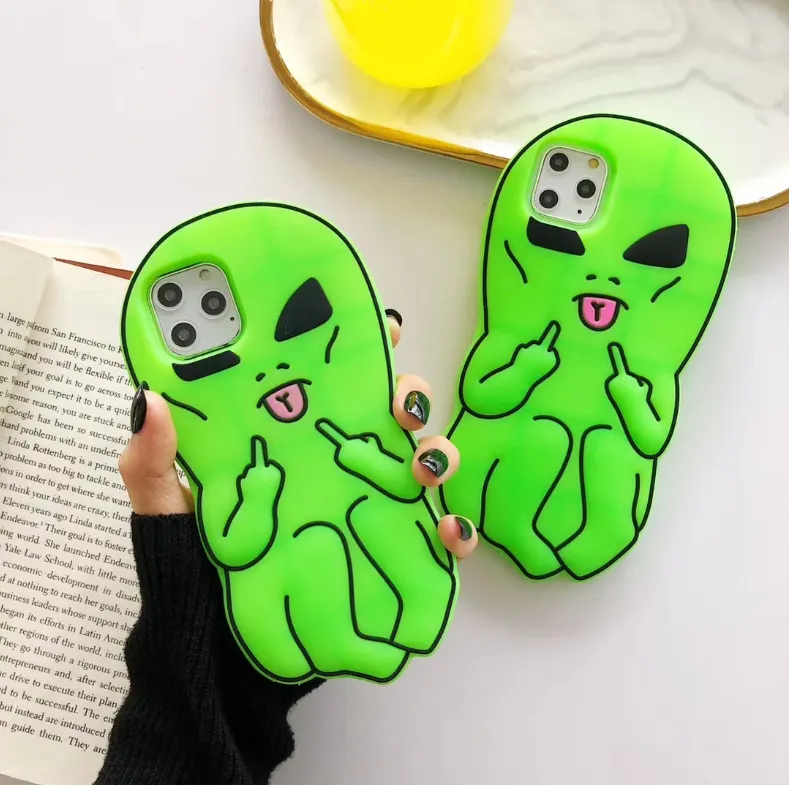 Coque arrière en Silicone souple pour iPhone, compatible modèles 12, 11 Pro, X, XS MAX, XR, 6, 6S, 7, 8 Plus, dessin animé alien 3D