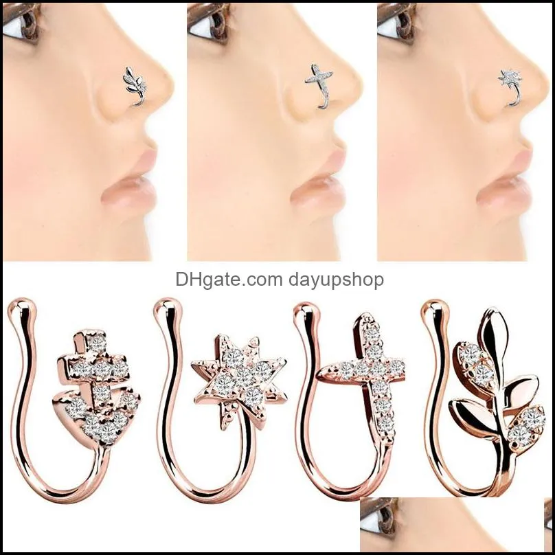 1Piece Stainless Steel Heart Clip On Nose Ring Star Fake Nose Piercing Clip On Cross Nose Clip Fake Jewelry Faux Piercing Nez