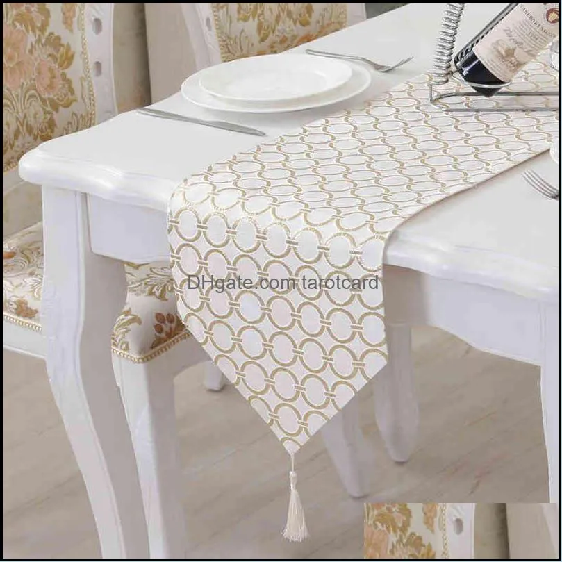 Tafel Runner Doeken Huis Textiel Tuin Moderne Cirkel Gold Sier Europees Tasseled Borduurlopers voor Bruiloft El Diner Decoratie 2201