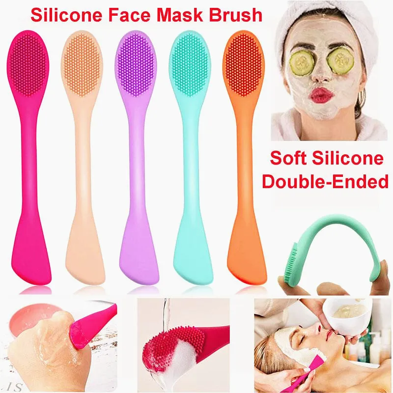 EN STOCK !! Brosse pour masque facial en silicone Brosse nettoyante pour le visage en silicone souple à double tête Masque d'argile de boue Lotion pour le corps et brosses à crème BB CC Outils