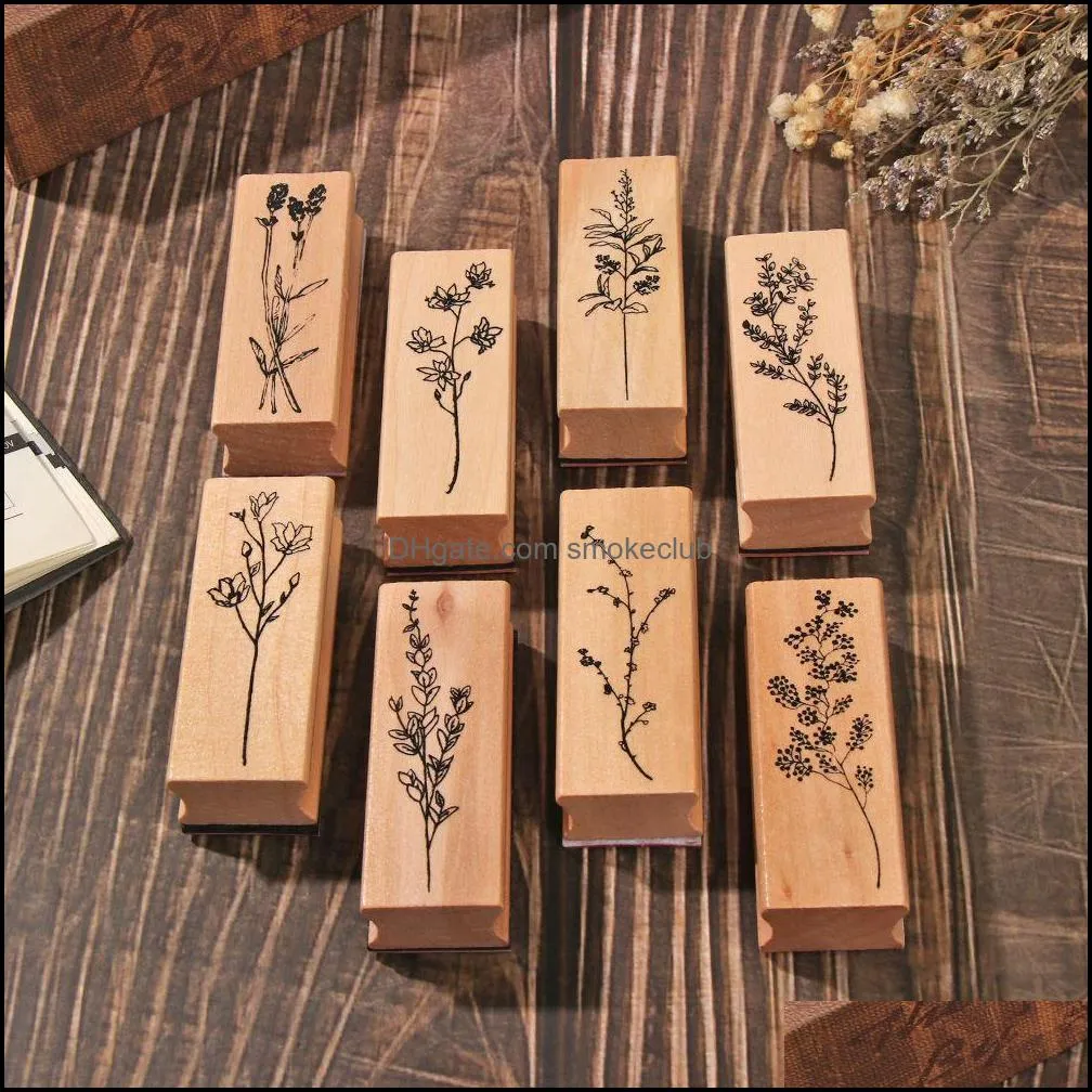 1set Party Supplies Vintage Standard Stamp Sewing Stamping Grass Plants Wooden Rubber Stamps Crafts DIY Scrapbooking Arts Home