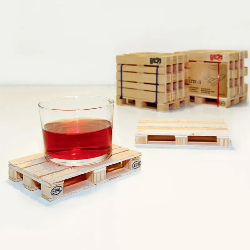 Hurtownie-4 SZTUK / zestaw Podstawki Crate Cup Pallet Ochronna Kubek Mata Cute Wood Retro Holder Cute Mini Drewniane Podstawki Podstawowe1