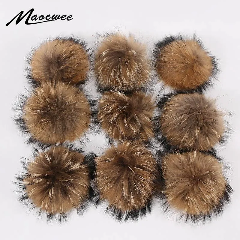 Really Natural Fur Pom Animal Raccoon Hair Ball 15cm Large Pompom With Buckle Brooch Pin Beanies Knitted Hats Caps Accessories