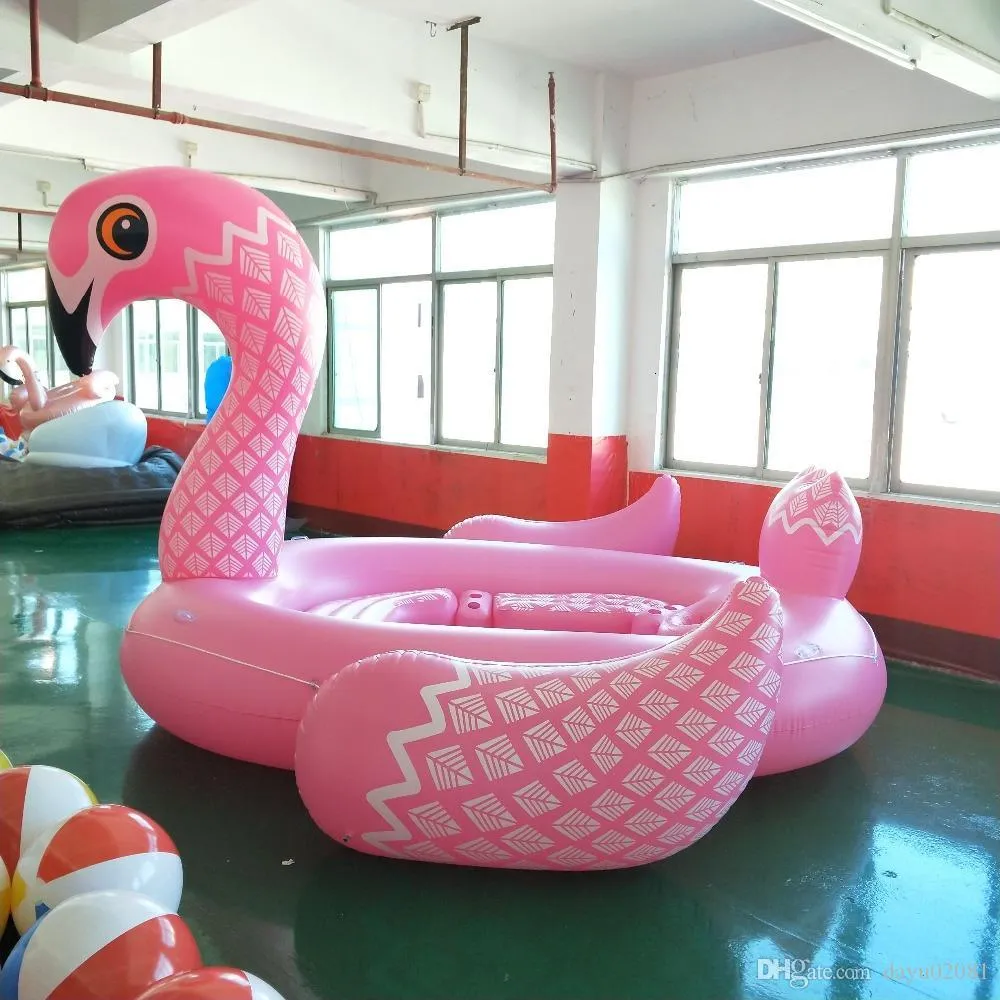 6-7 Person Inflatable Giant Pink Flamingo Pool Float Large Lake Float Inflatable Float Island Water Toys Pool Fun Raft