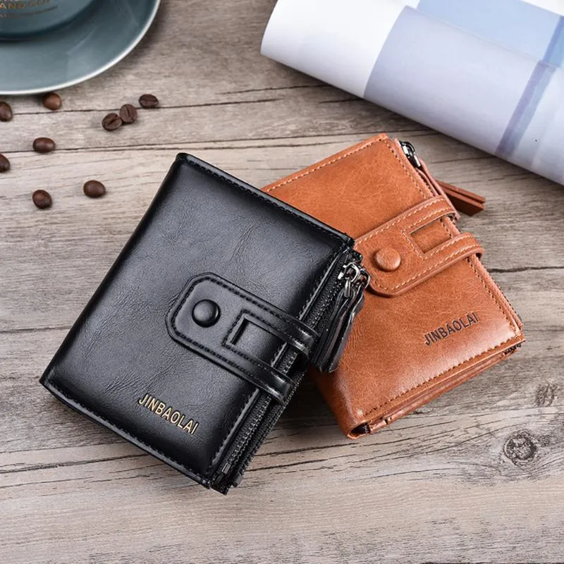 Designer-Men's leather wallet multi-card position buckle zipper casual solid color and change holder portmonee man #YL5