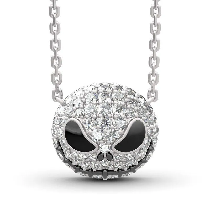 Nightmare Before Christmas Skeleton Halsband Jack Skull Crystals Pendant Women Witch Necklace Goth Gotic Jewelry Wholesale J1218