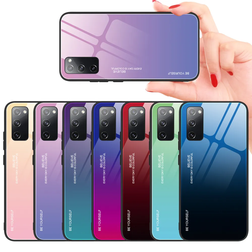 Gradient Tempered Glass Cases For Samsung Galaxy S20 FE 5G S21 Ultra Note 10 Plus S10 S23 S24