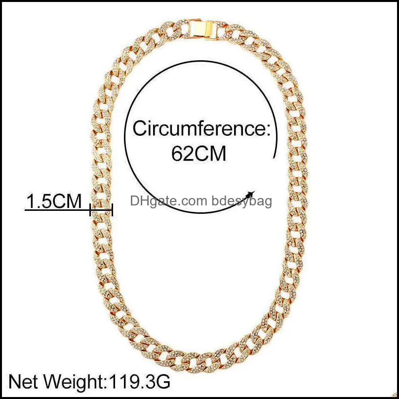 High-quality New Trendy Charm Metal Jewelry Bling Ice Chains Gold Silver Color  Cuban Chain Chokers Necklace for Women Men