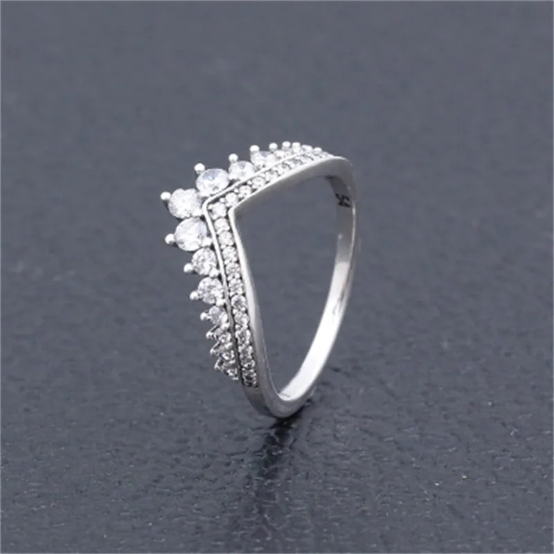 CLEAR CZ Diamond Princess Wish Ring Set Original Box voor Pandora 925 Sterling Silver Women Girls Wedding Crown Rings 5 ​​K2