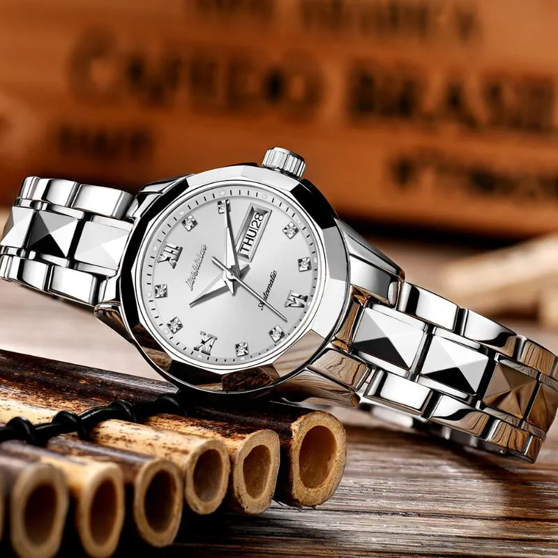 Wristwatches JSDUN Ladies Mechanical Watch التلقائي من الفولاذ المقاوم للصدأ مقاوم للماء RELOJ DE MUJER 8813