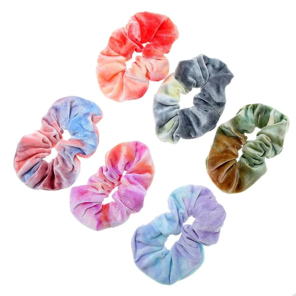 Diamant sammet scrunchie slips färgning kvinnor tjejer elastiska hår gummiband gummi gradient färg hårring
