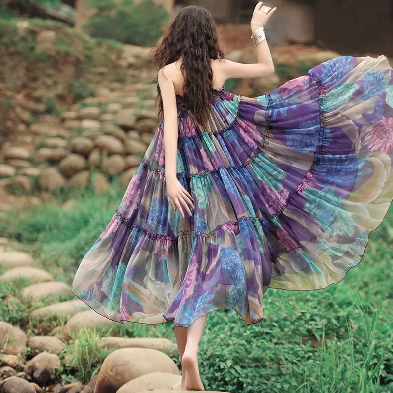 Boho Maxi Flowy Maxi Skirt With Elegant Floral Print And High Waist Pleated Skrap For Women Summer Saias Longas T200324 From Xue04 51.6 DHgate.Com