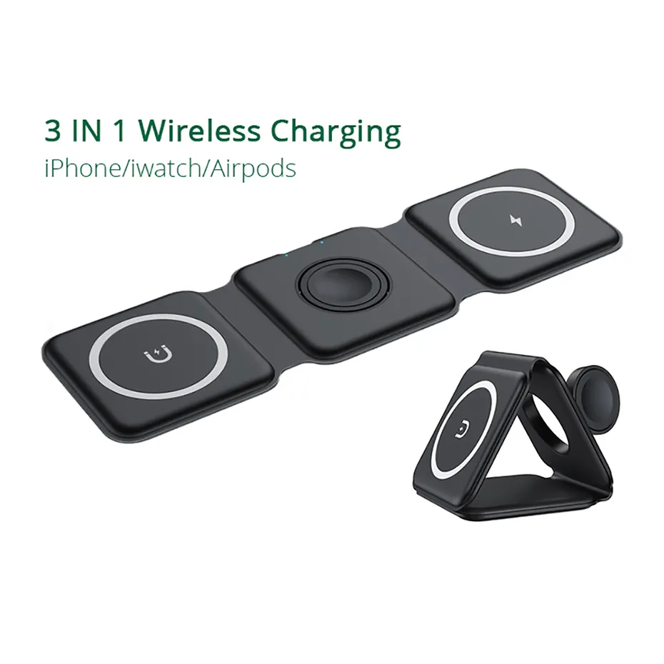 OEM Quality 3 in 1 Foldable Magnetic Wireless Charger for iPhone 13 11 12 Pro Max Portable Charger Apple Watch AirPods 3 with Retail Box