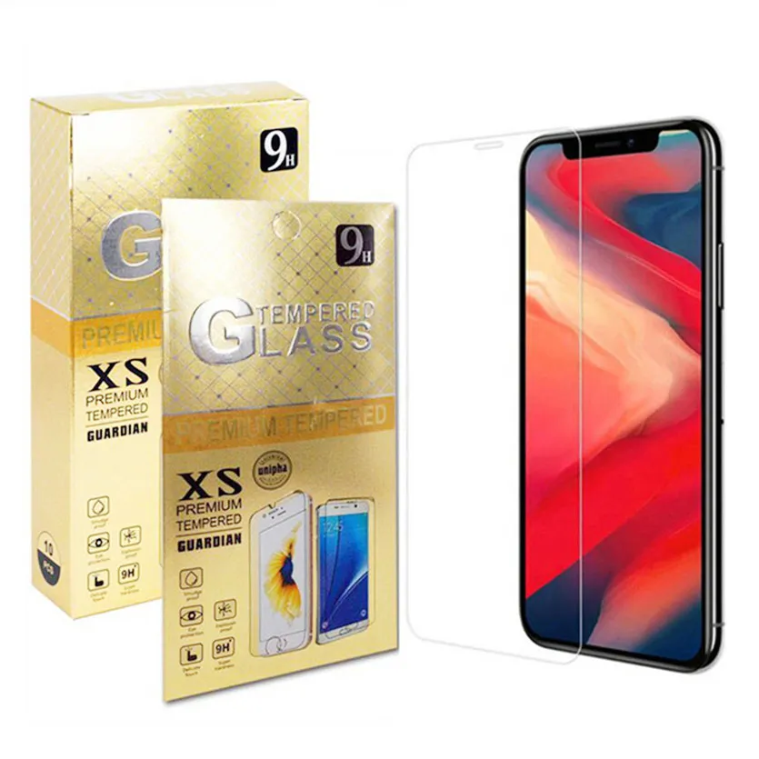 Skärmskydd för iPhone 13 12 11 Pro Max XS Max XR 8 7 Plus Samsung A12 A32 A52 A21 A11 Härdad glasskärmsskyddare 0,33 mm 2,5D 9H med papperspaket