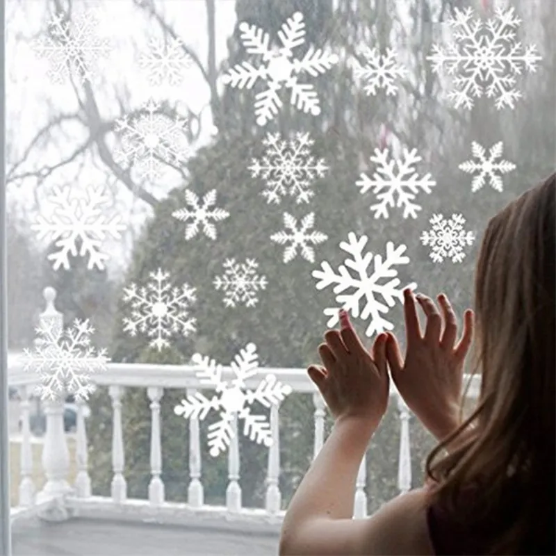 51pcs / set Natal floco de neve adesivo decorações para casa crianças decalques decalques feliz Natal ornamentos de vidro adesivos de parede y201020
