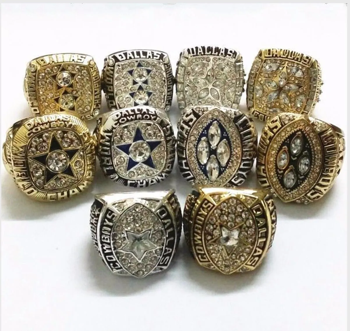 10pcs Set 1971 1977 1992 1993 1995 Cowboys Championship Ring Tamanho 11 Lembrança Homens Ventilador Presente Atacado Drop Shipping