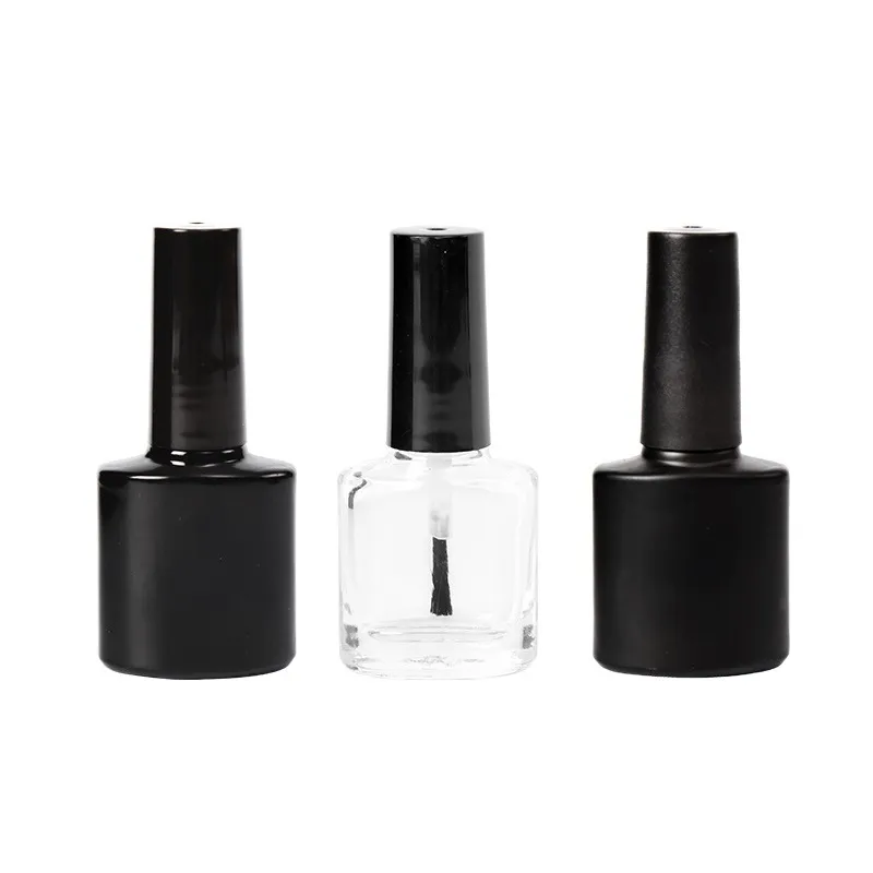 Bouteilles de vernis à ongles vides en verre oblate transparent/noir, bouteille de gel de vernis à ongles CND, bouteille de gel de photothérapie avec brosse, 10ml