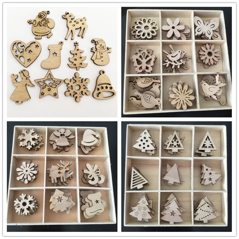 50 Stück Weihnachtsbaum Stern Schneeflocke Formen Holz Scrapbooking Handwerk für Verzierungen handgemachte Diy Handwerk Dekor Y201020