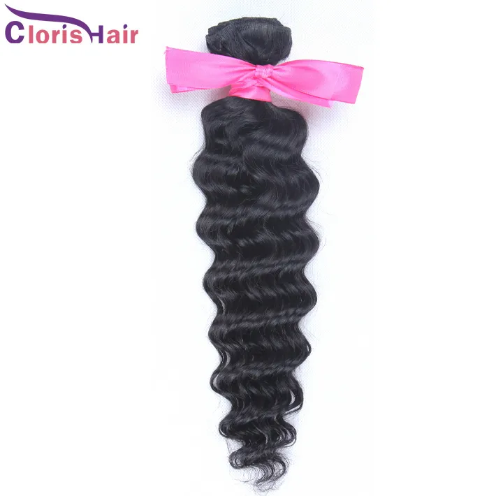 Prov Curly Double Weft Peruvian Virgin Obehandlad Deep Wave Curls Human Hair Weave 1 Bundle Partihandel Extensions 100g Naturlig färg