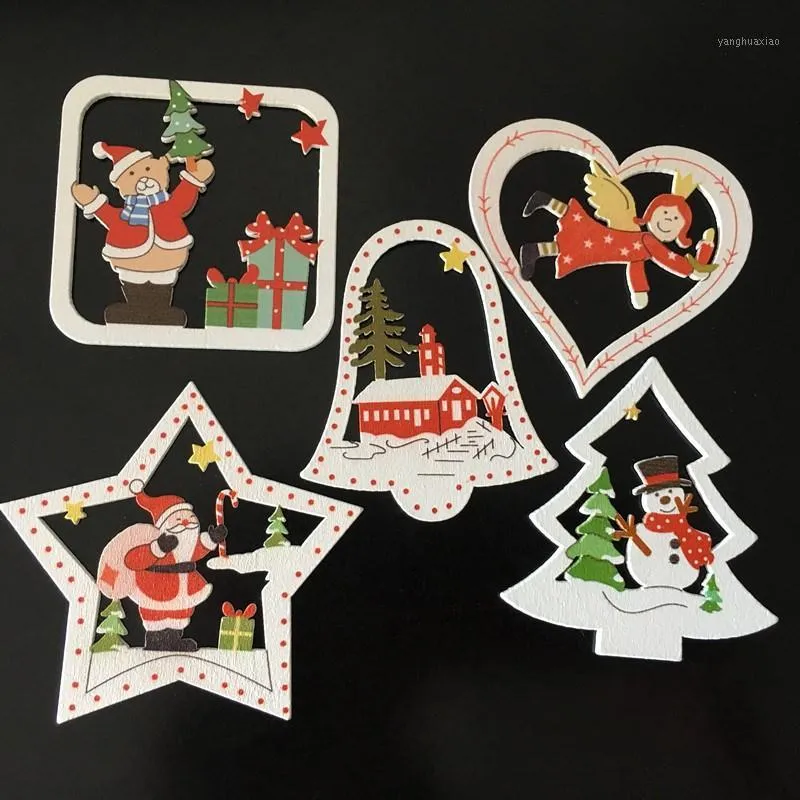 10 adet Santa Bell Melek Noel Ağacı Süsler Ahşap Asılı Kolye Hediyeler Noel Süslemeleri Ev Adornos de Navidad 20191 için