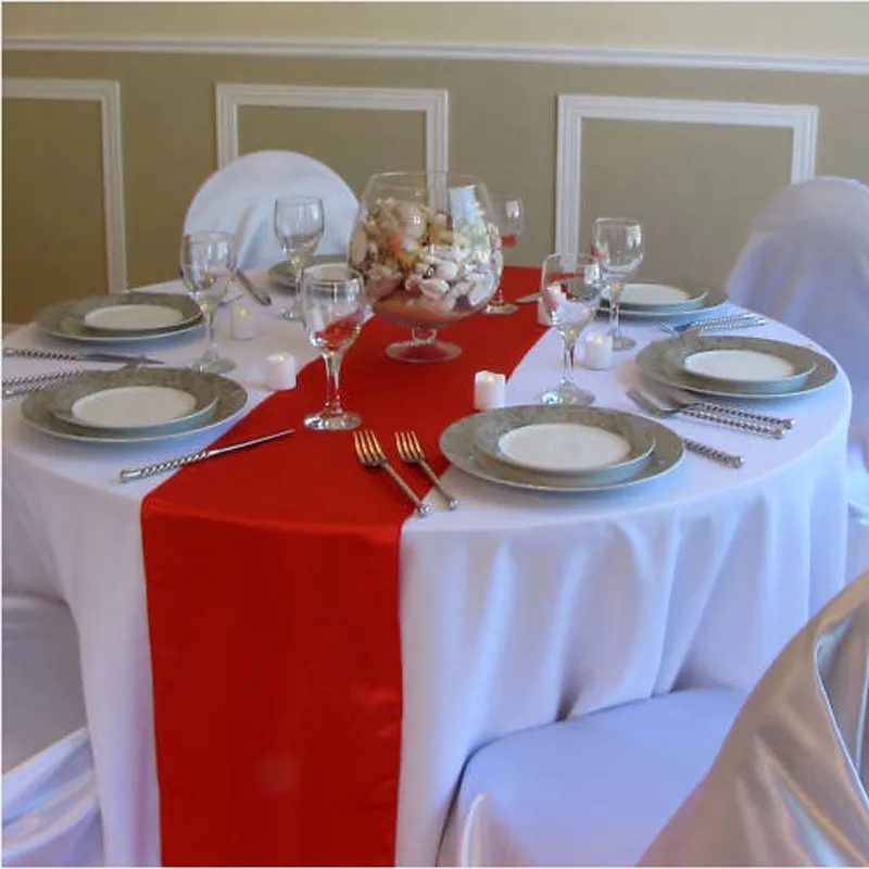 20 pcs 30 * 275cm hotel cetim mesa corredor vermelho rosa roxo festa de casamento banquete festival mesa decoração y200421