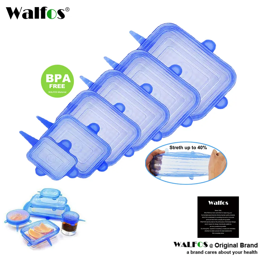 Walfos 6 pcs reutilizável alimentos de silicone cobertura universal alimento envoltório de alimentos alimentos frescos mantendo a tampa de silicone