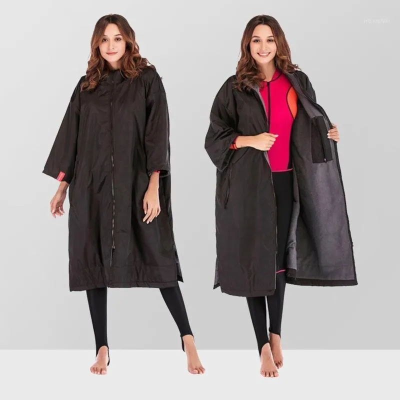 Adult Waterproof Changing Robe 3/4 Sleeve Beach Changing Robe Jacket Outdoor Windbreaker Cloak Fleece Lining Coat Poncho1