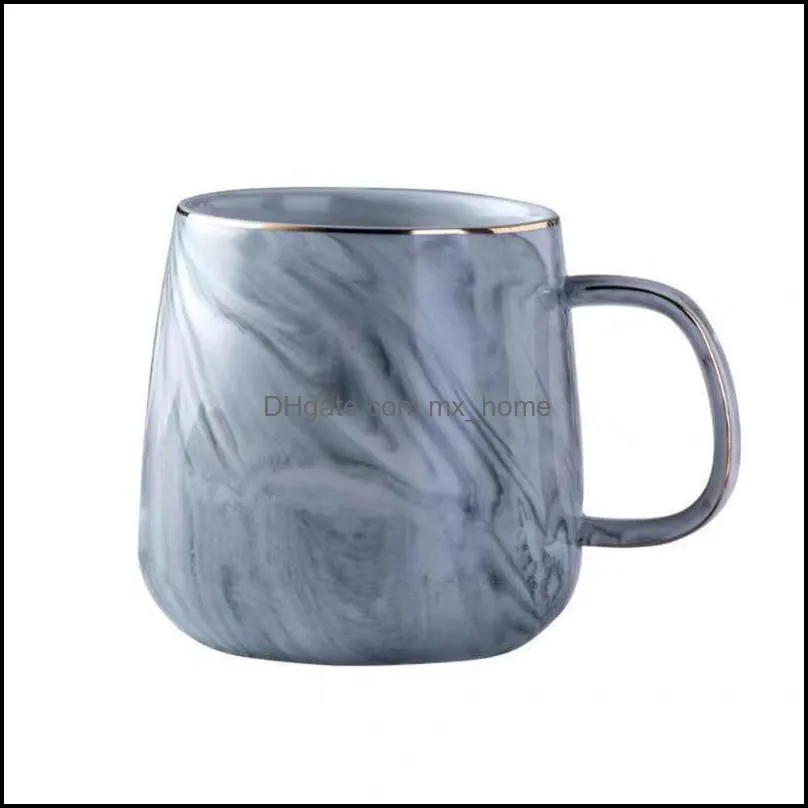 Luxury Marble Pattern Ceramic Mug Gold Plated With Handle Mugs Morning Milk Coffee Cup Pink Gray Couple Gift Household 1PCS