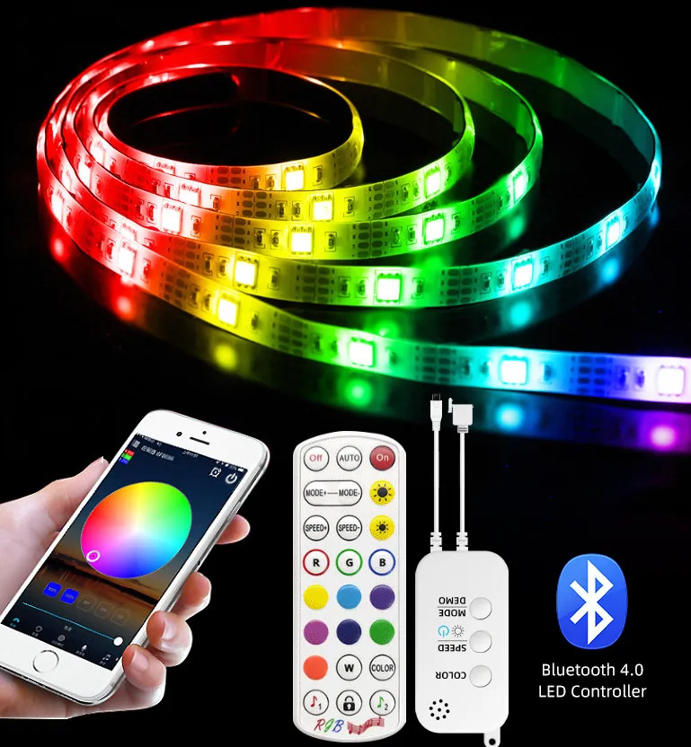 Den senaste Bluetooth tre-knappen LED-lampan med 5050RGB 12V lågspänningsmusik Mjuk ljusremsa Smart Bluetooth-ljudkontrolllampa