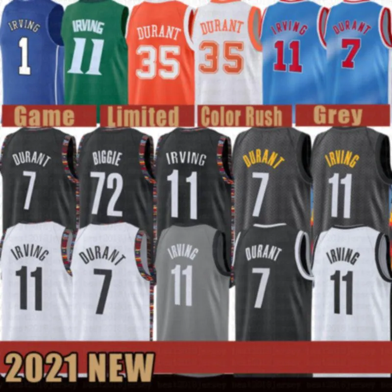 2021 Neues Kevin-Basketballtrikot 7 Durant Kyrie Herren 11 Irving Mesh 72 Biggie Retro Cheap Blue