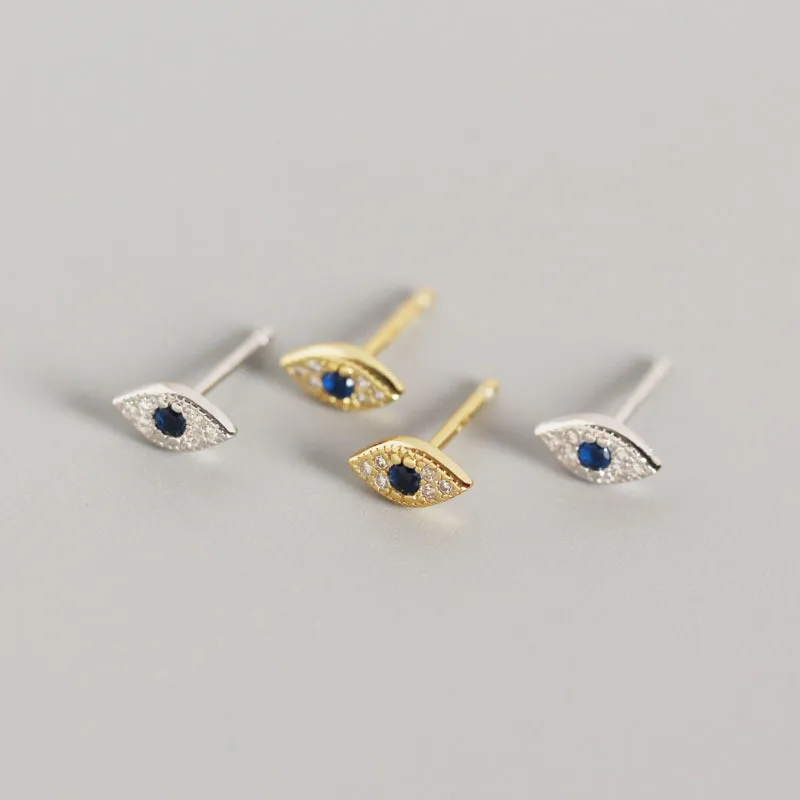 100% Real 925 Sterling Silver Stud Earring Mini Zircon Blue Eyes Evil Eyes Small Earrings Women Fine Wedding Jewelry Gifts YME529