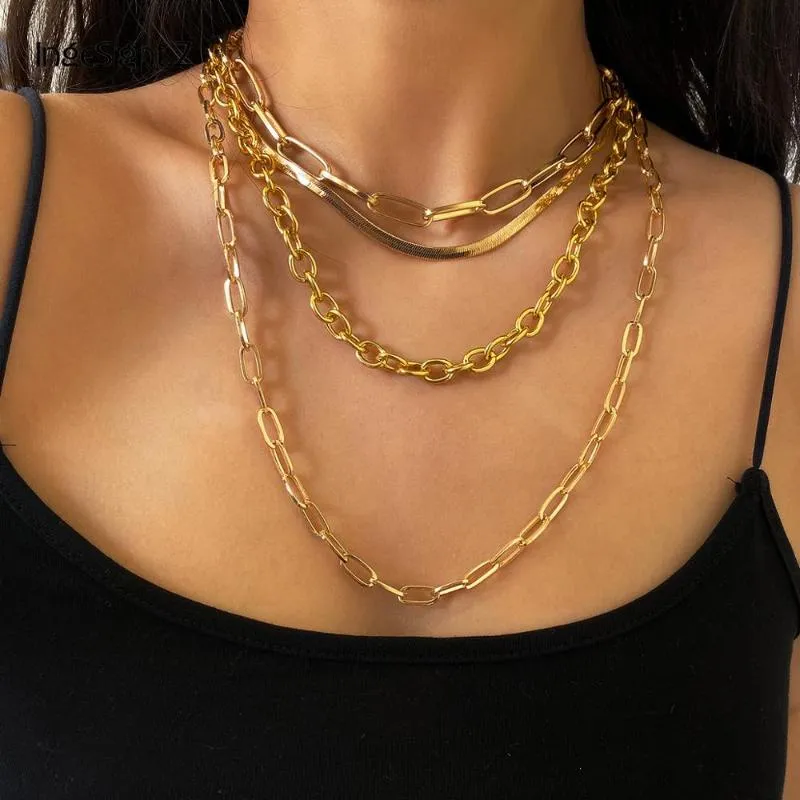 Pingente colares Ingesight.z 4 pçs / set multi camadas de espessura grossa miami freio cubano gargantilha colar gótico cor ouro cobra jóias