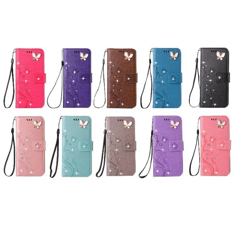 3D Butterfly Bling Diamond Leather Wallet Case For Iphone 13 MINI 12 Pro MAX 2020 5.4 6.1 6.7 11 XR XS 8 7 6 SE Flower Holder Flip Cover