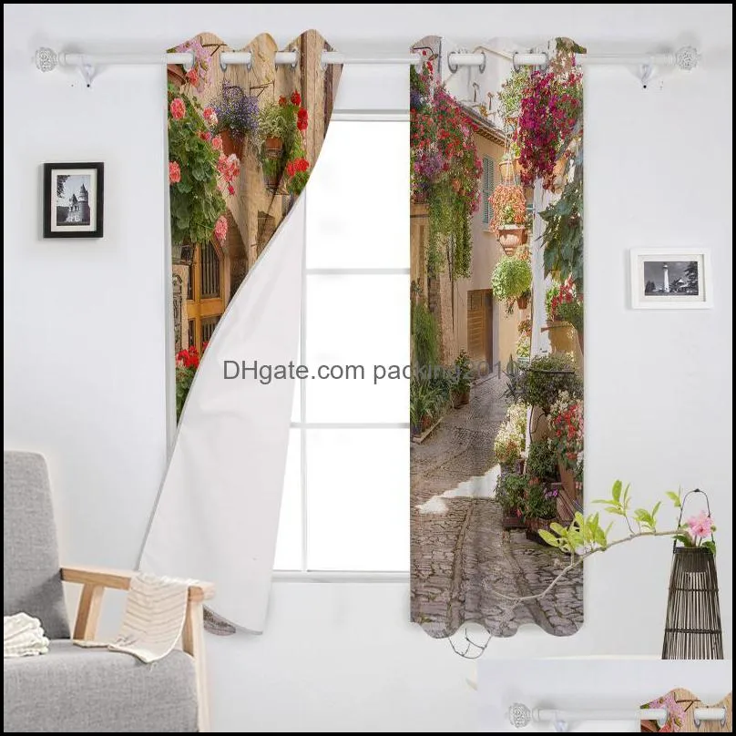 Curtain & Drapes Spello Town Flower Street Living Room Bedroom Large Window Curtains Balcony Outdoor Gazebo Hanging