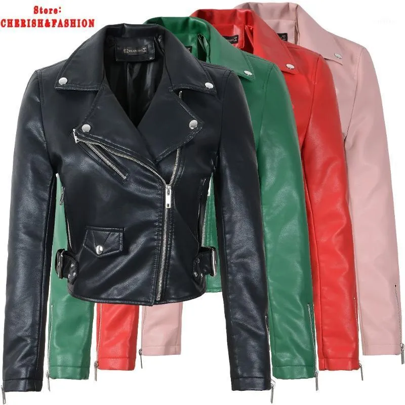 Chaqueta roja de piel sintética 2021 para mujer, chaquetas cortas blancas para motociclista, chaquetas de motociclista para mujer, abrigos suaves rosas y negros para mujer 1