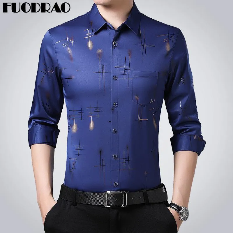 Nouveau décontracté hommes Slim Fit printemps à manches longues chemise hommes mode impression robe chemises Camisa Masculina hommes vêtements E075