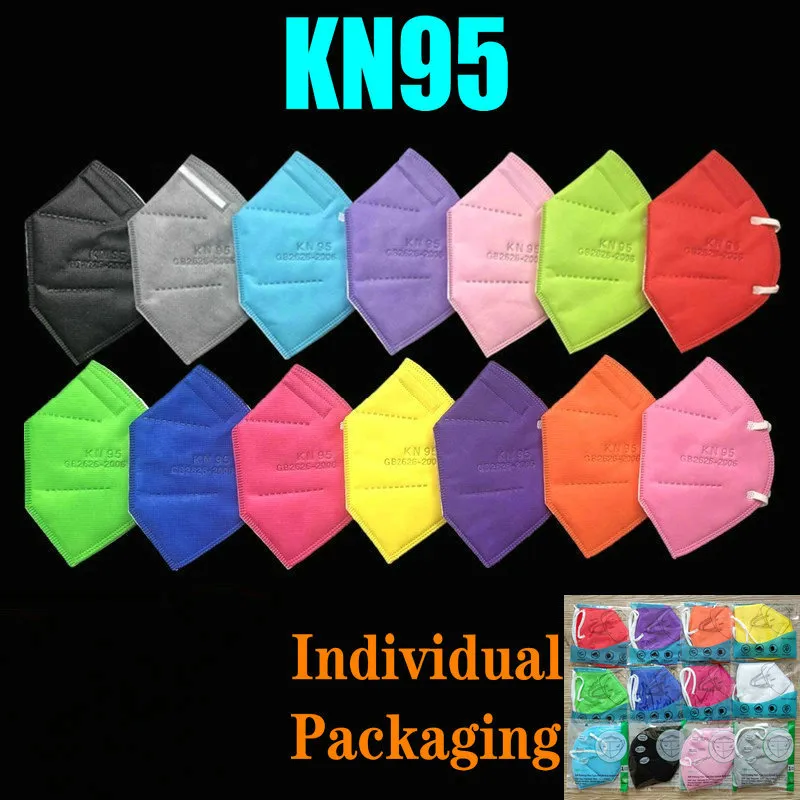 15 cores KN95 máscara de fábrica 95% filtro FFP2 colorido carvão ativado respirador válvula respirador 6 camadas Designer Face Shield venda superior