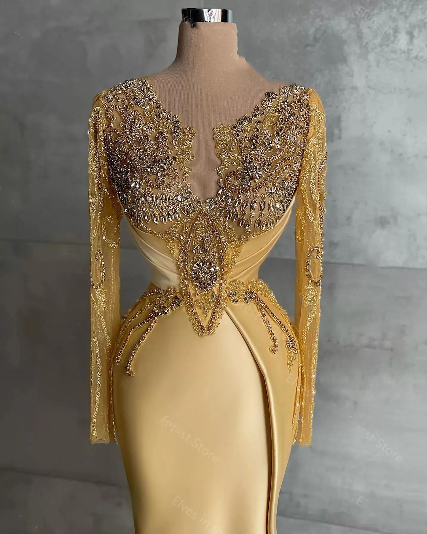 Spaghetti Straps Gold Evening Dress | Luxury Ball Gown Princess Open B –  Simplepromdress