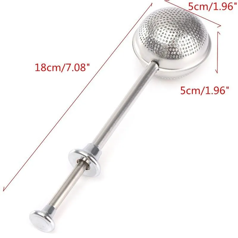 Tea Strainer Ball Push Tea Infuser Loose Leaf Herbal Teaspoon Strainer Filter Diffuser Home Kitchen Bar Drinkware Tool Stainless Steel DH5899