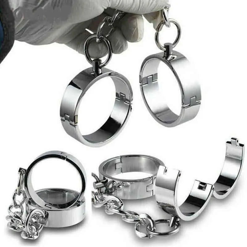 NXY SM Bondage Manyjoy Stainless Steel Handcuffs Ankle Cuffs with Chain Bdsm Bondge Restraint Lockable Wrist Cuff Shackles Sex Toy for Couples0107