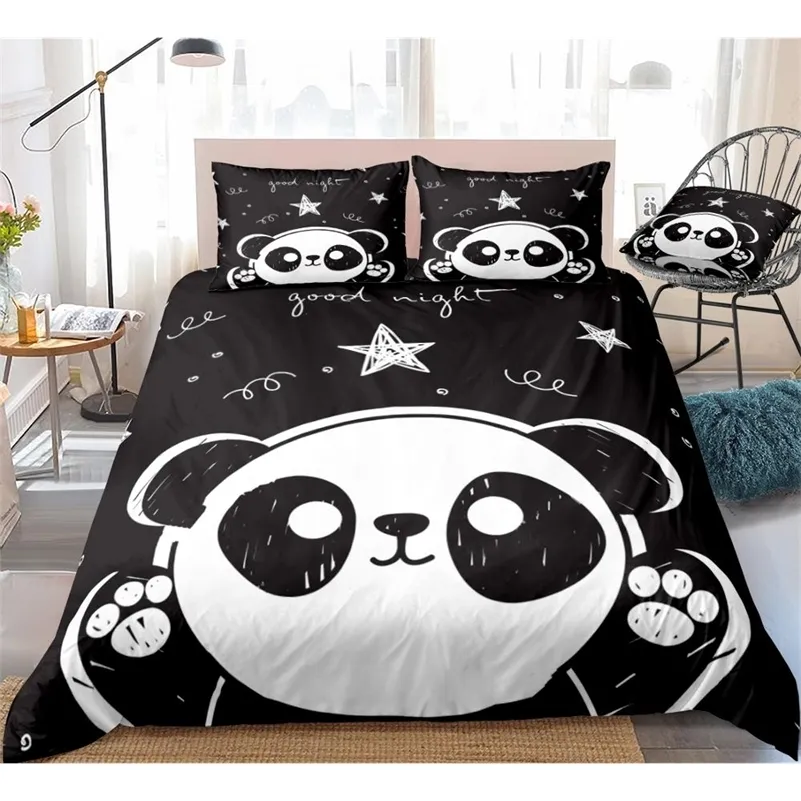 3 Stück Panda Bettbezug Set Cartoon Tier Bettwäsche Kinder Jungen Mädchen Bett Set Weiß Schwarz Panda Quilt Cover Queen Star Dropship 201210