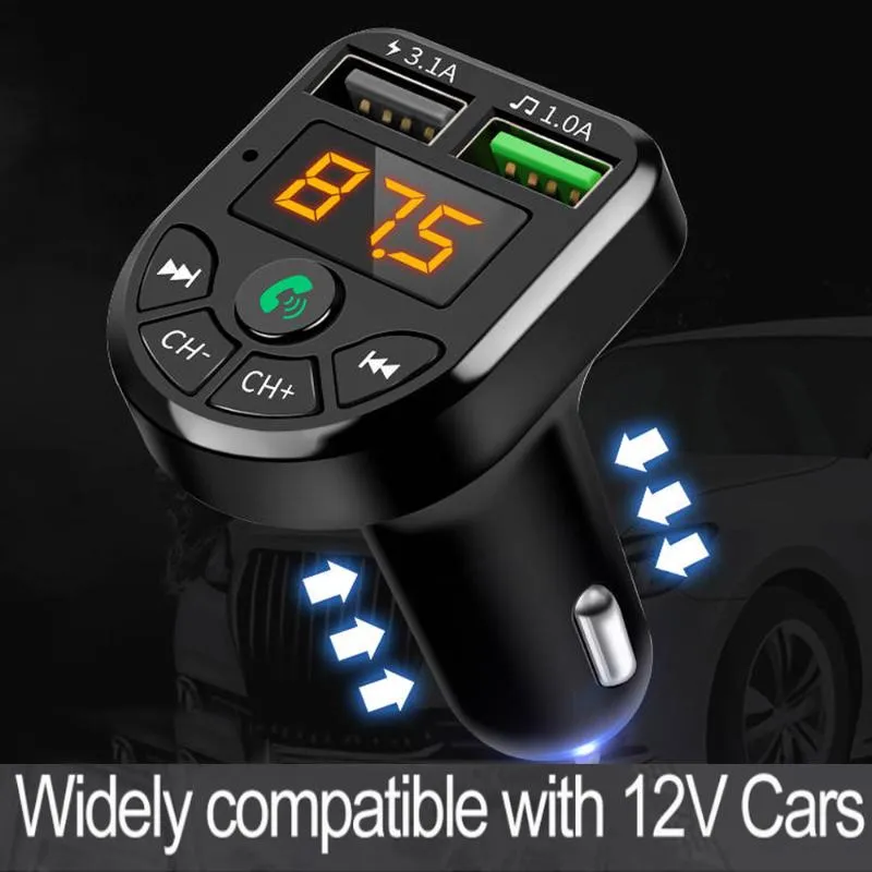 E5 Car Bluetooth 5 0 FM MP3 Player Transmitter Wireless Hands Audio Receiver TF 3 1A USB Fast Charger Car Accessories1155S